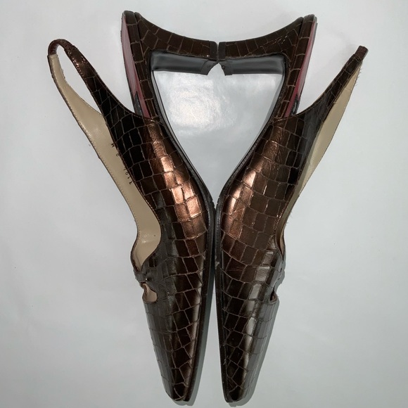 Etienne Aigner Cain Faux Reptile Square Toe Leather Slingbacks Size 8 M - Picture 3 of 9